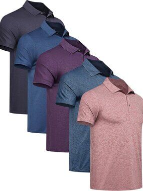 Mens Multicolor Polo Quick Dry Short Sleeve Golf Tee Moisture Wick Shirts